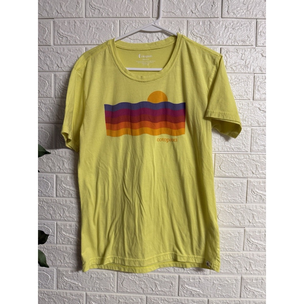 Cotopaxi Womens Sunrise T-Shirt Medium Yellow Organic Cotton Blend Graphic Tee